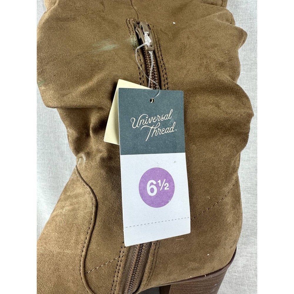 Universal Thread‎ Womens Cognac Brown Faux Suede Slouchy Block Heel Boots 6.5